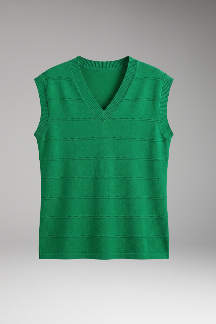 Women's Sleeveless Knit Top with V-neck and Textured Design