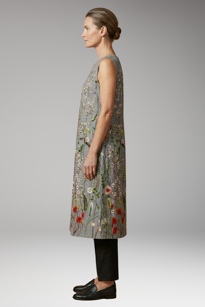 Women's Sleeveless Midi Dress with Linen Blend Fabric