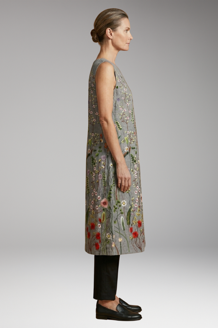 Women's Sleeveless Midi Dress with Linen Blend Fabric