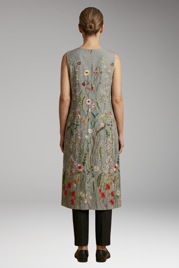 Women's Sleeveless Midi Dress with Linen Blend Fabric