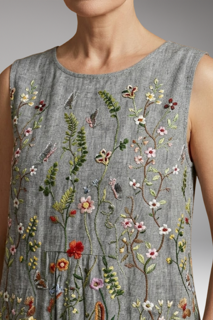 Women's Sleeveless Midi Dress with Linen Blend Fabric
