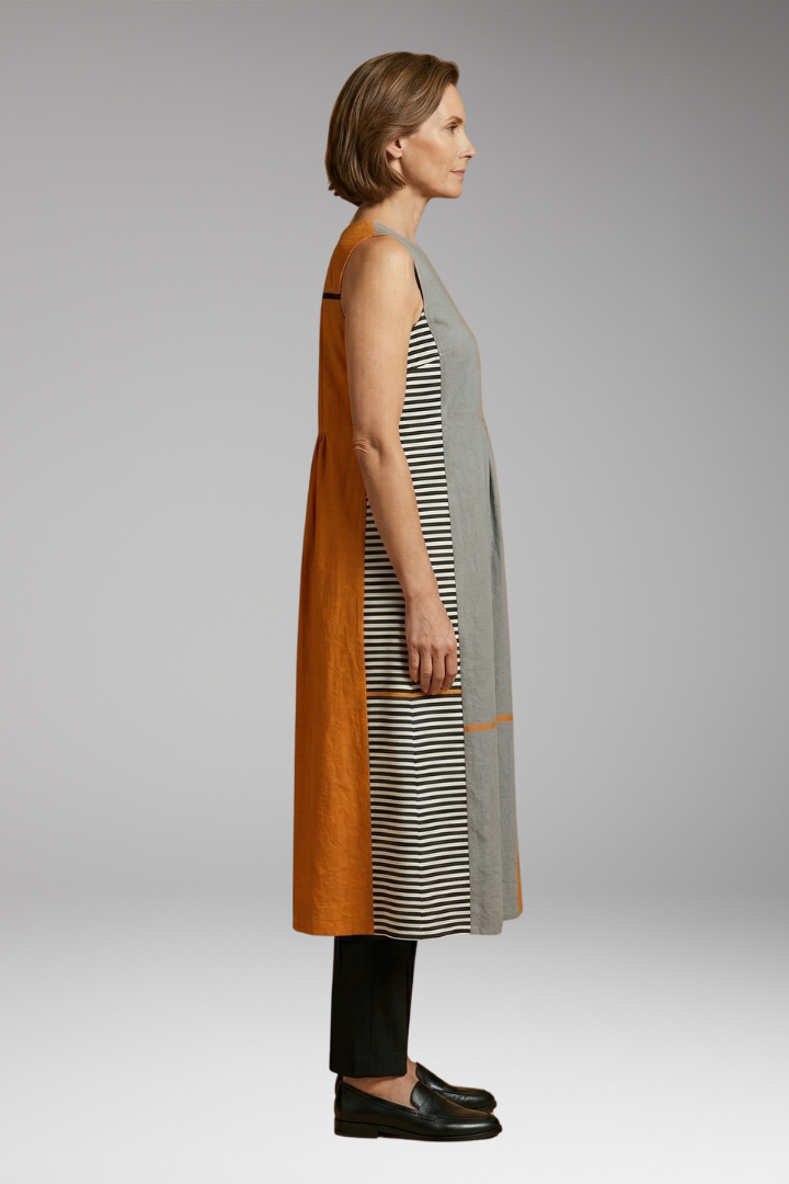 Women's Sleeveless Midi Dress with Linen Blend