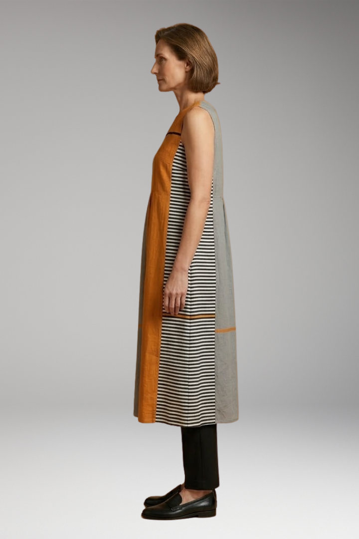 Women's Sleeveless Midi Dress with Linen Blend