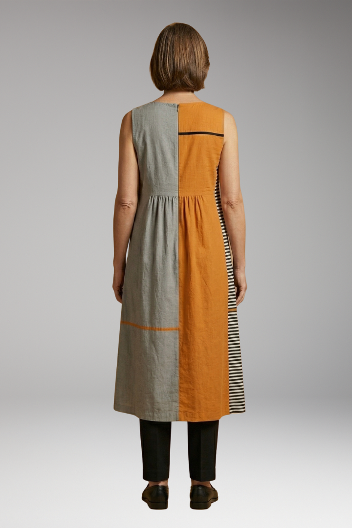 Women's Sleeveless Midi Dress with Linen Blend