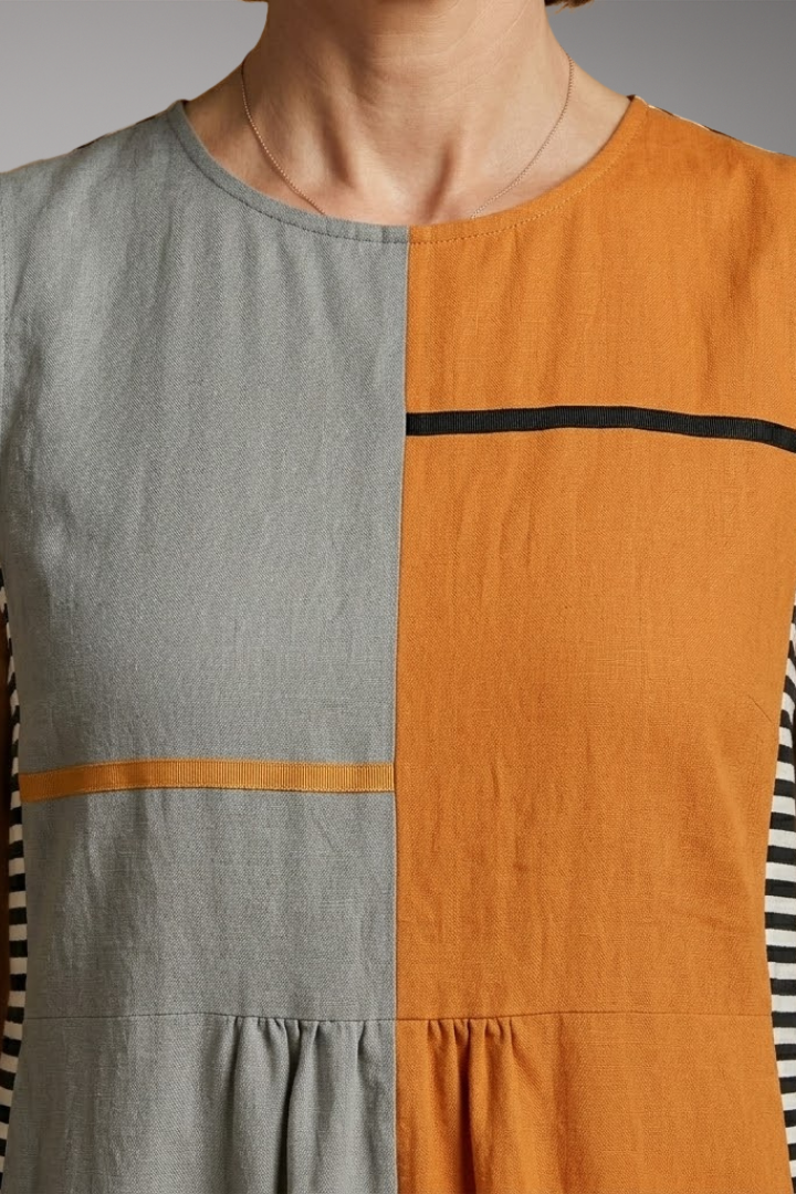 Women's Sleeveless Midi Dress with Linen Blend
