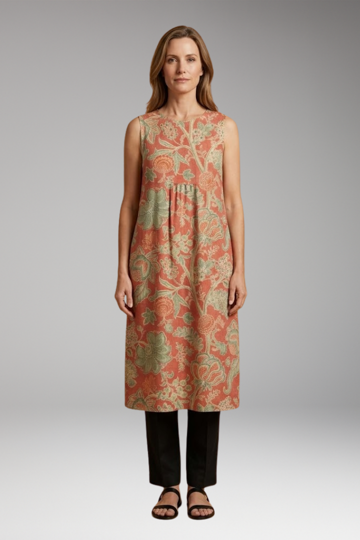 Women's Sleeveless Midi Dress with Linen Blend and Loose Fit
