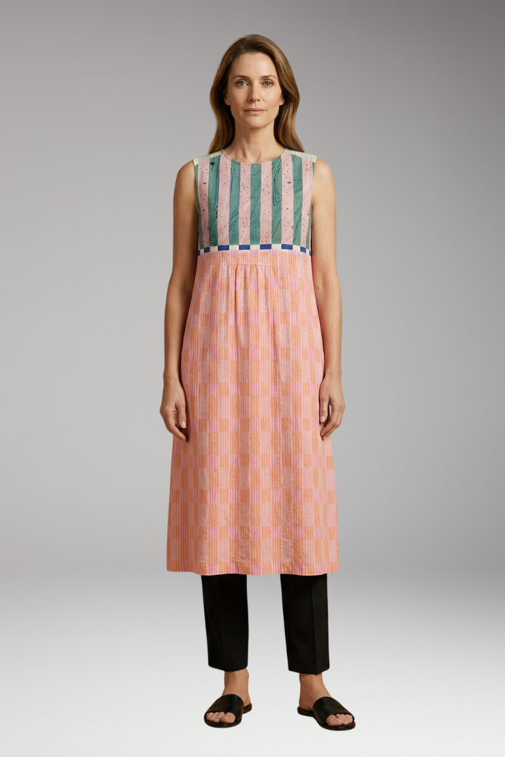 Women's Sleeveless Midi Dress with Linen Blend and Loose Fit