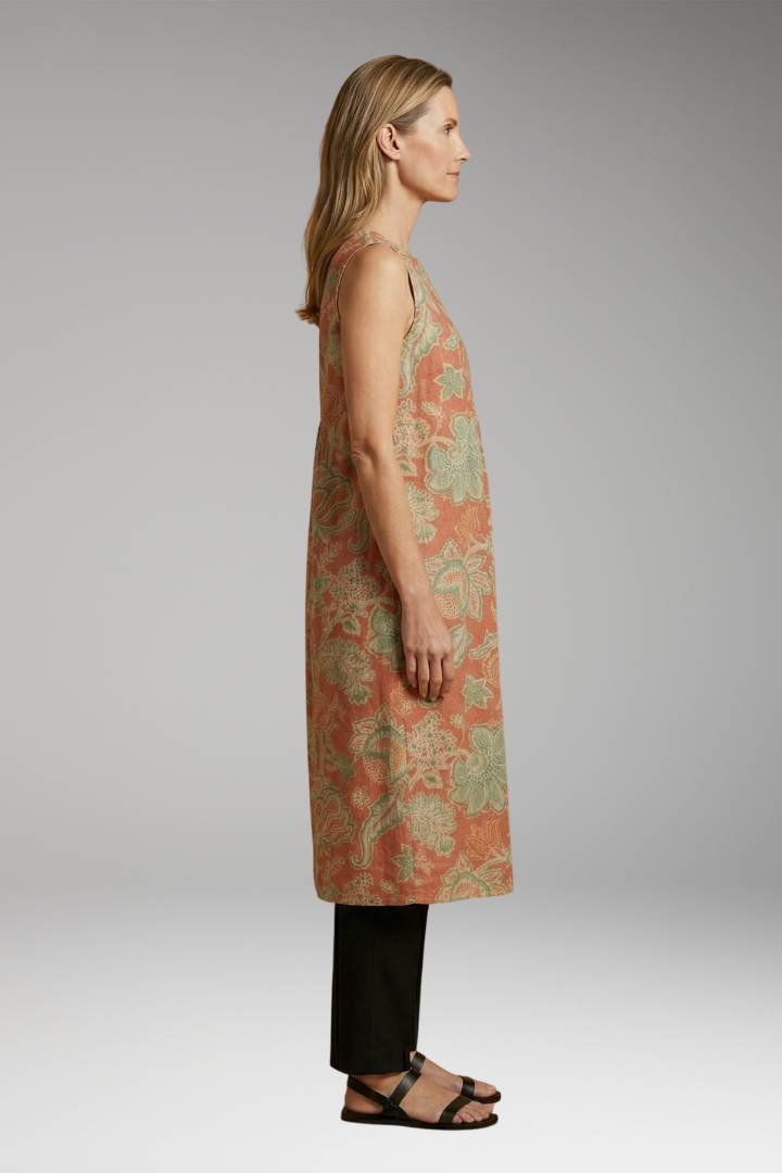 Women's Sleeveless Midi Dress with Linen Blend and Loose Fit