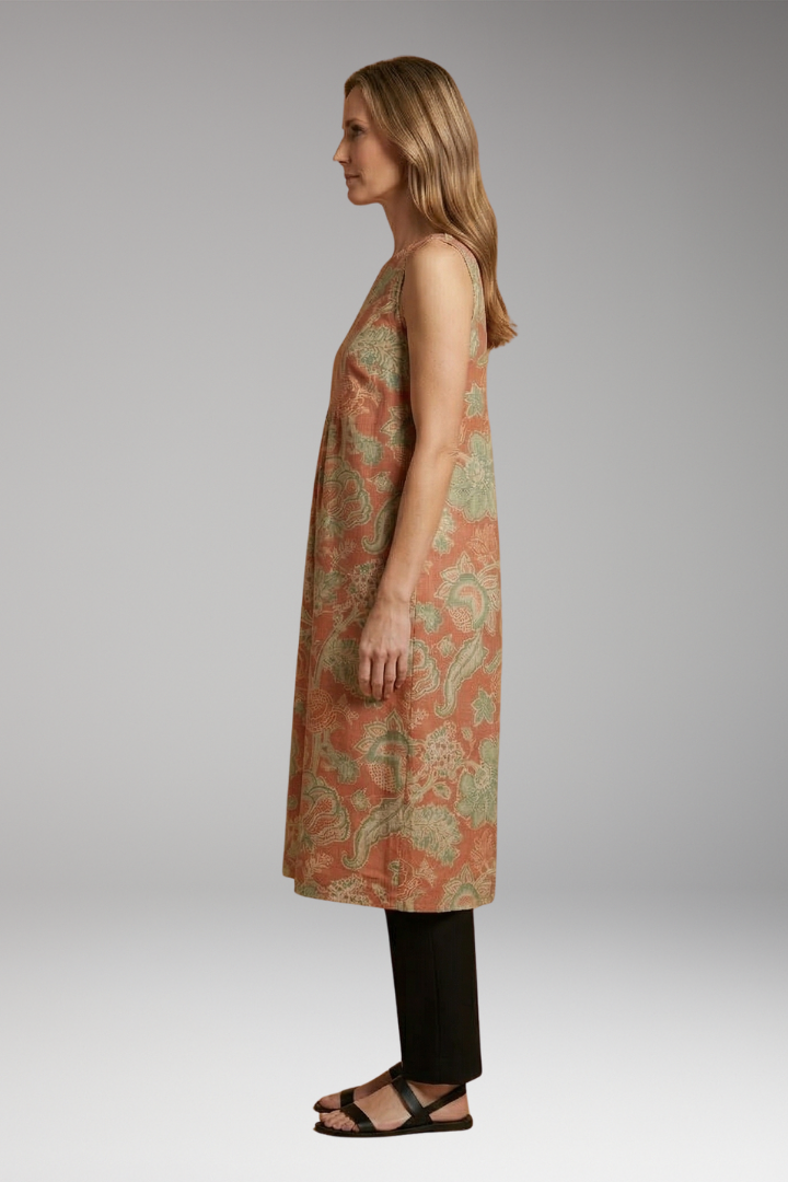 Women's Sleeveless Midi Dress with Linen Blend and Loose Fit