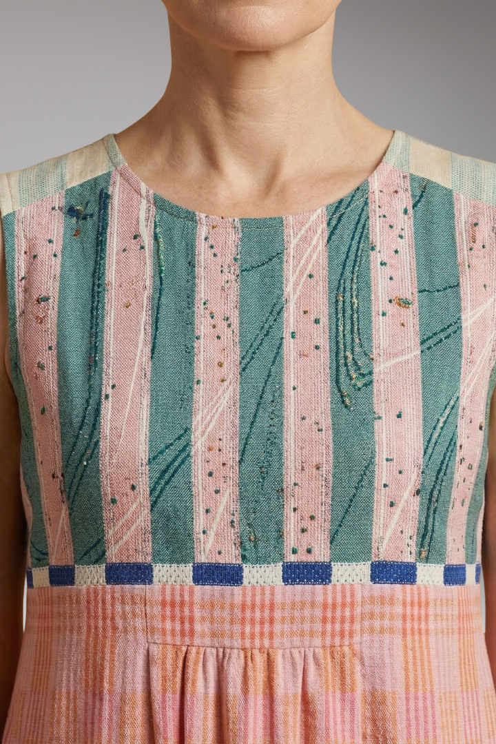 Women's Sleeveless Midi Dress with Linen Blend and Loose Fit