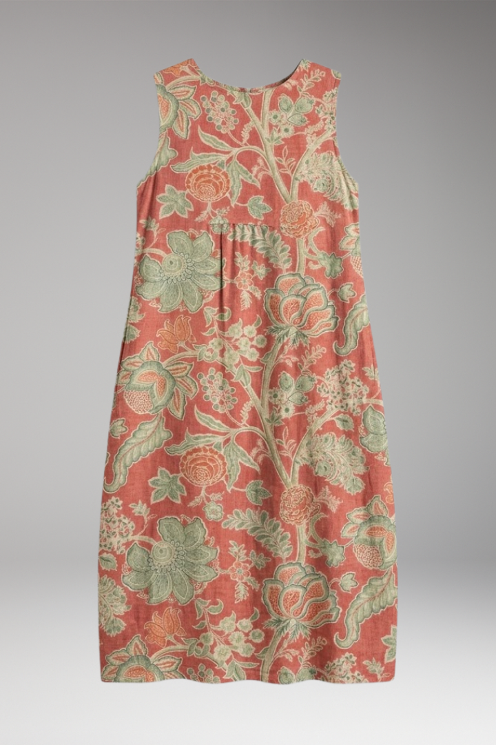 Women's Sleeveless Midi Dress with Linen Blend and Loose Fit