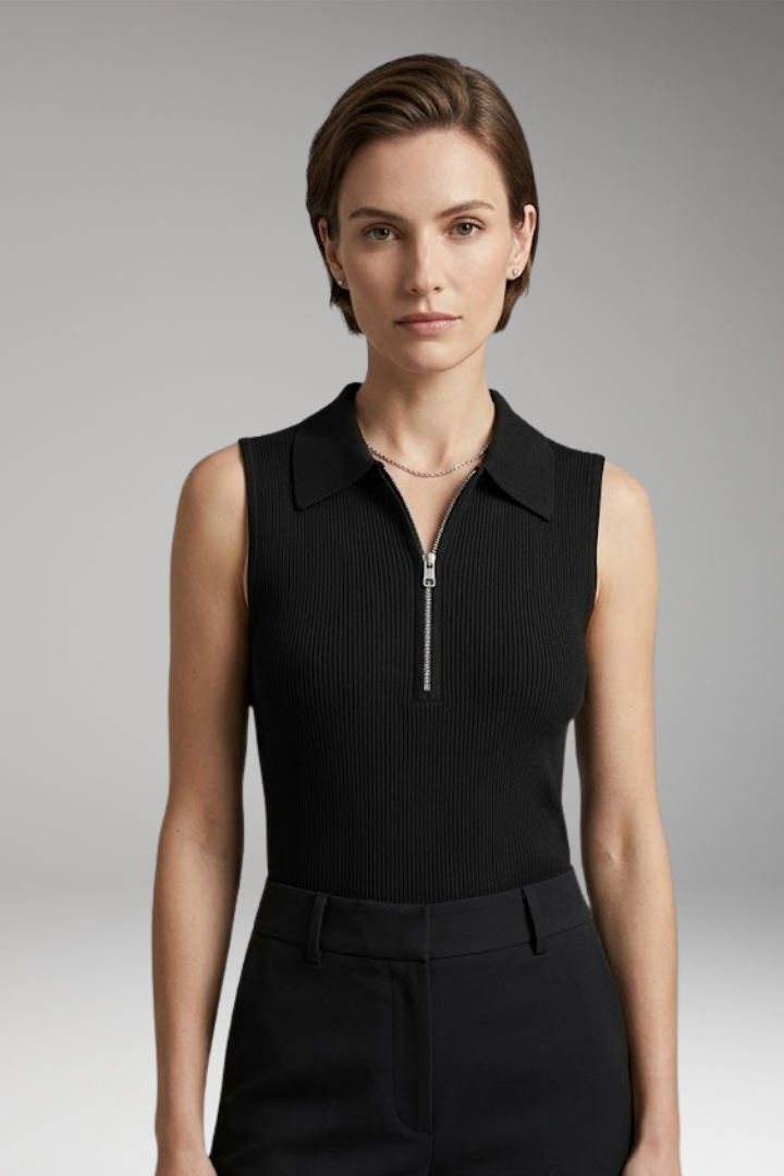 Women's Sleeveless Polo Shirt with Zipper and Collar