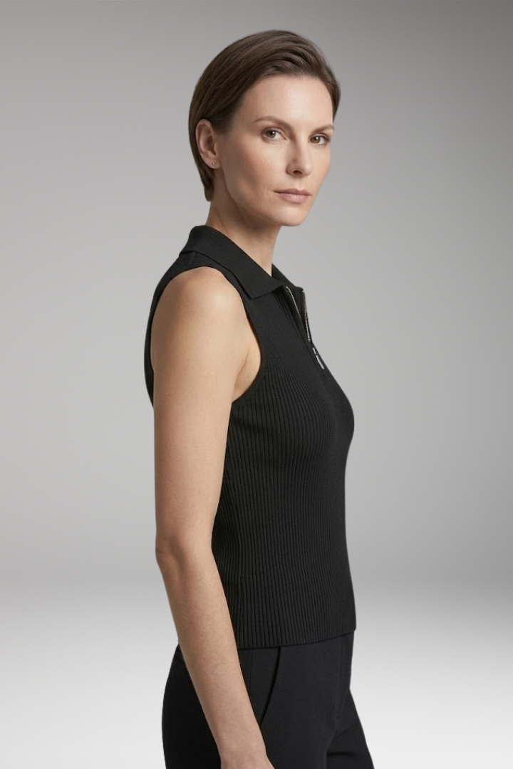 Women's Sleeveless Polo Shirt with Zipper and Collar