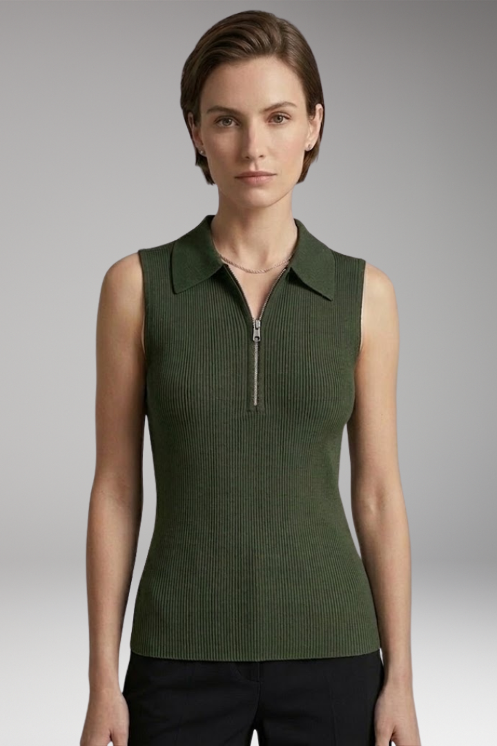 Women's Sleeveless Polo Shirt with Zipper and Collar
