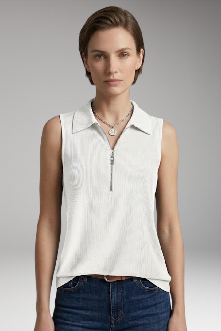 Women's Sleeveless Polo Shirt with Zipper and Collar
