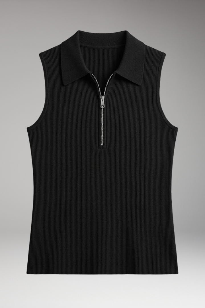 Women's Sleeveless Polo Shirt with Zipper and Collar