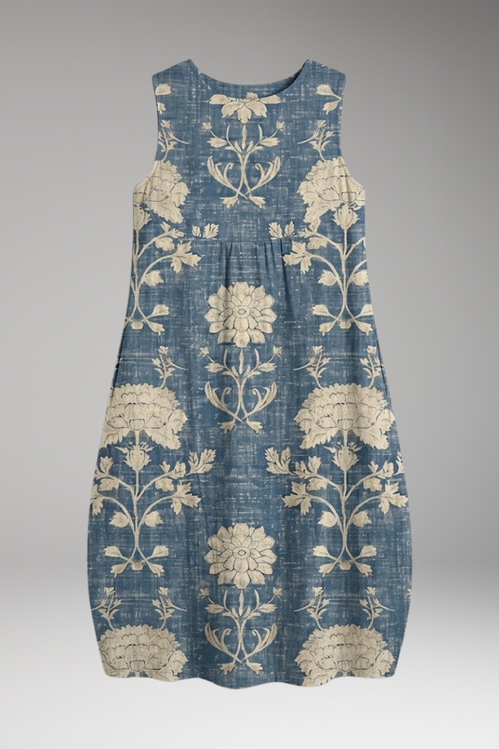 Women's Sleeveless Summer Midi Dress with Linen Blend and Loose Fit