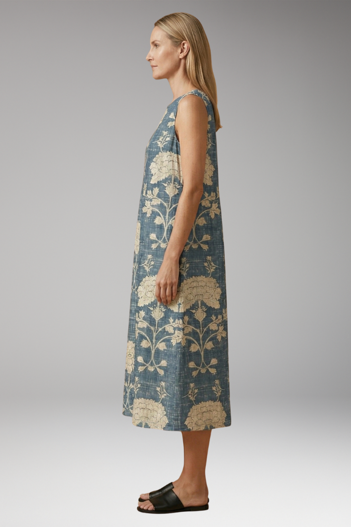 Women's Sleeveless Summer Midi Dress with Linen Blend and Loose Fit