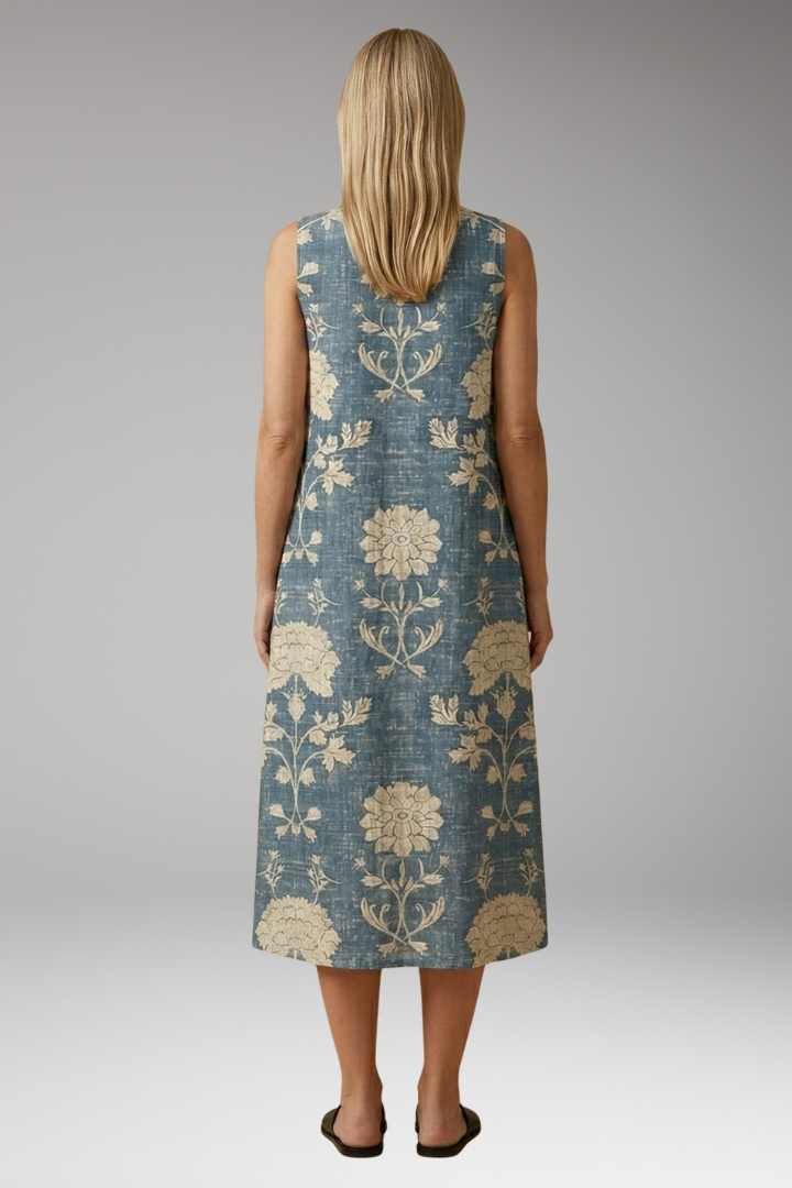 Women's Sleeveless Summer Midi Dress with Linen Blend and Loose Fit