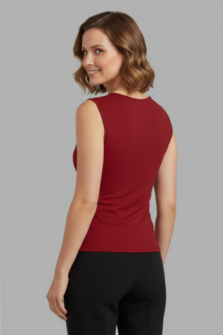 Women's Sleeveless Top with Asymmetrical Neck and Draped Surface