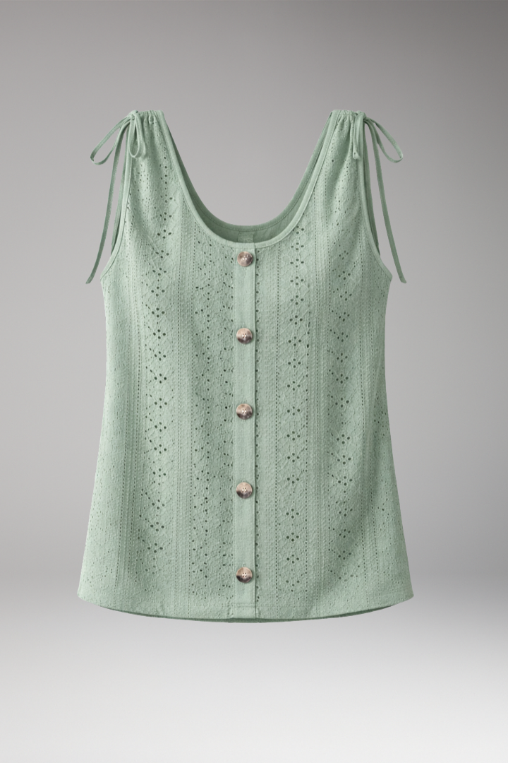 Women's Sleeveless Top with Button-Front and Tie Straps