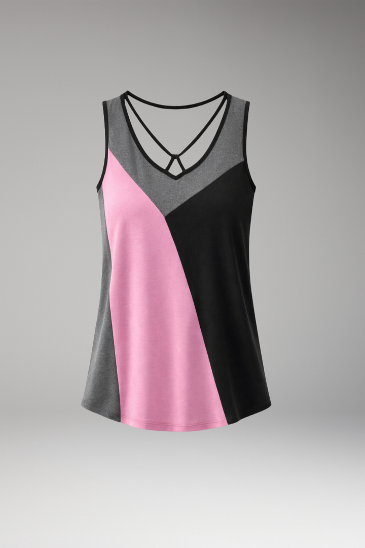 Women's Sleeveless Top with Colorblock Design and Crisscross Straps