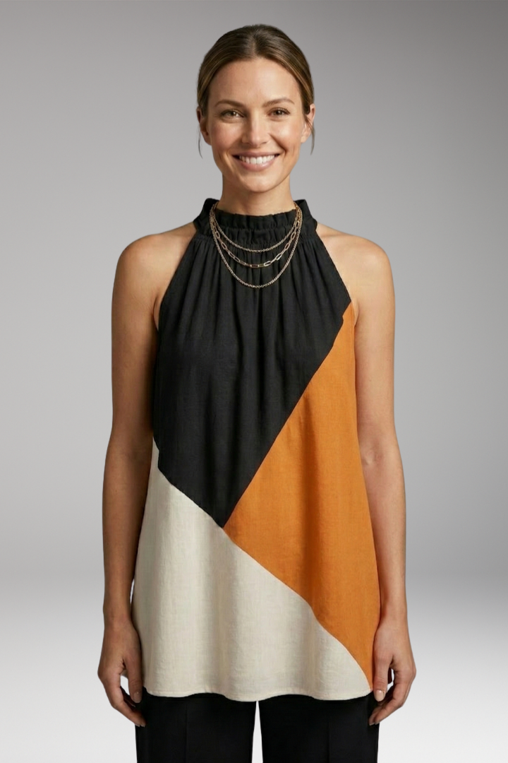 Women's Sleeveless Top with Halter Neck and Color-Block