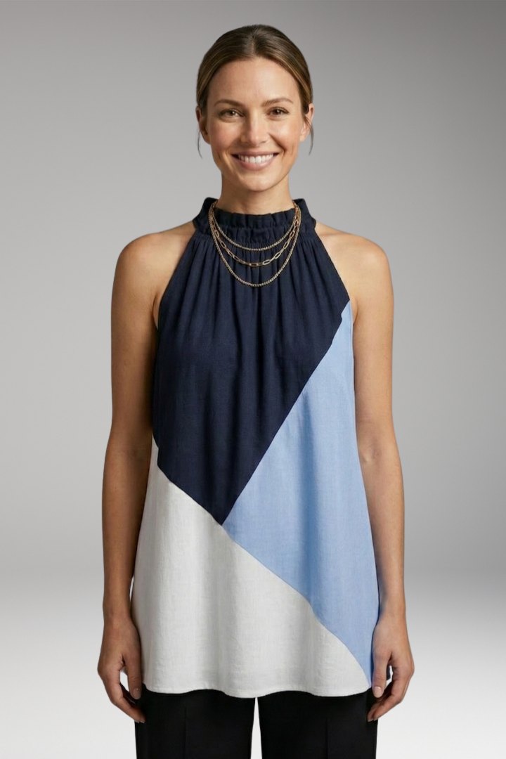 Women's Sleeveless Top with Halter Neck and Color-Block