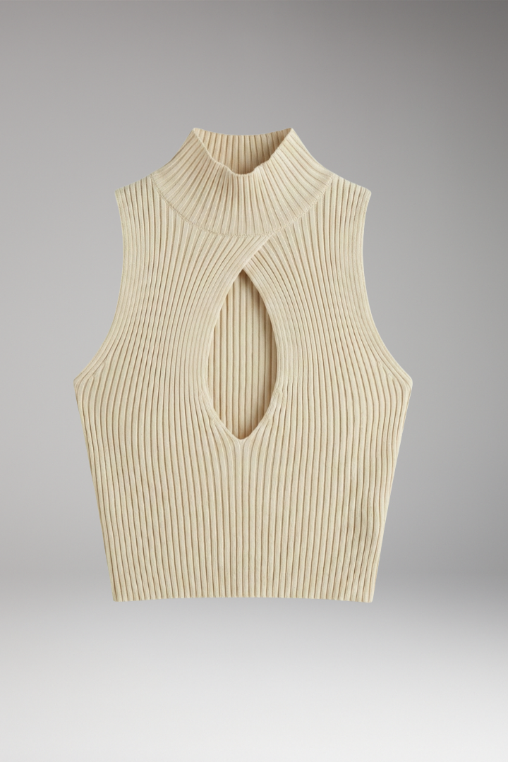 Women's Sleeveless Top with High-Neck and Keyhole