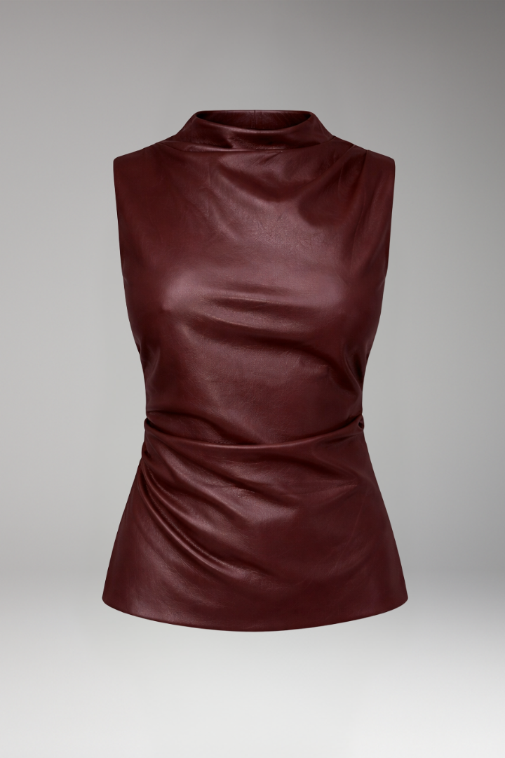 Women's Sleeveless Top with High Neck and Plain Surface