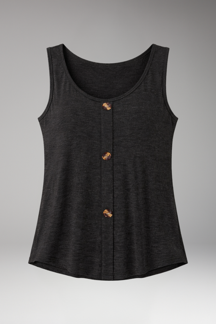 Women's Sleeveless Top with Round Neck and Button Frontc