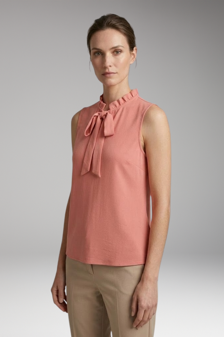 Women's Sleeveless Top with Ruffle and Tie Detail