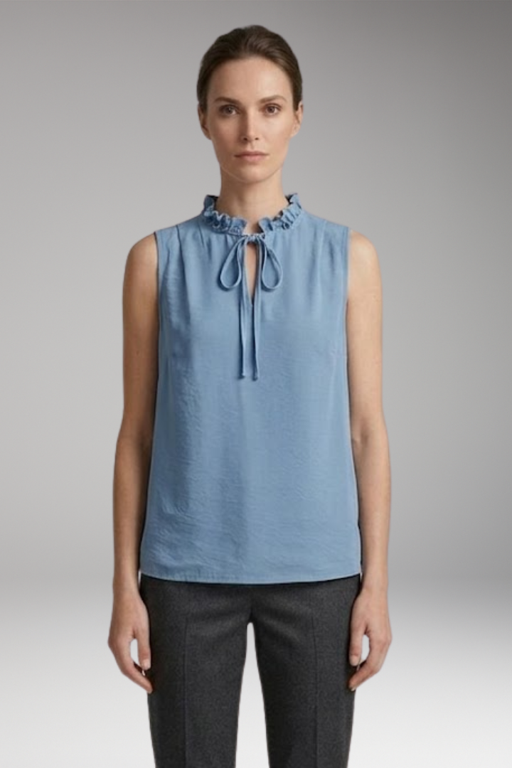 Women's Sleeveless Top with Ruffle and Tie Detail