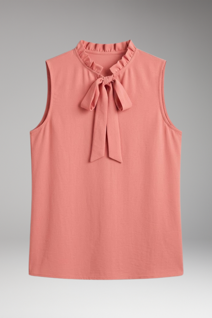 Women's Sleeveless Top with Ruffle and Tie Detail