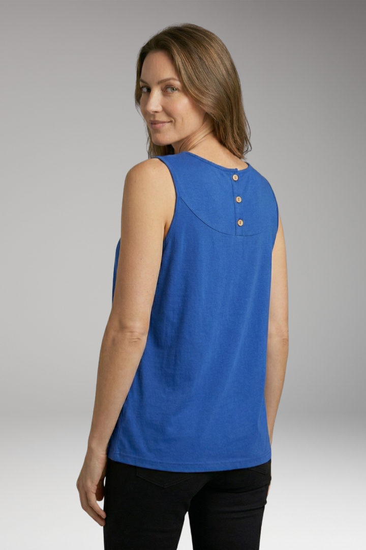 Women's Sleeveless Top with Scoop Neck and Button-Front