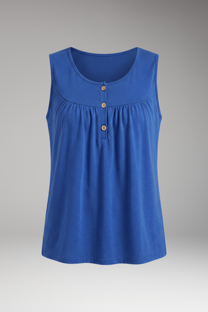 Women's Sleeveless Top with Scoop Neck and Button-Front