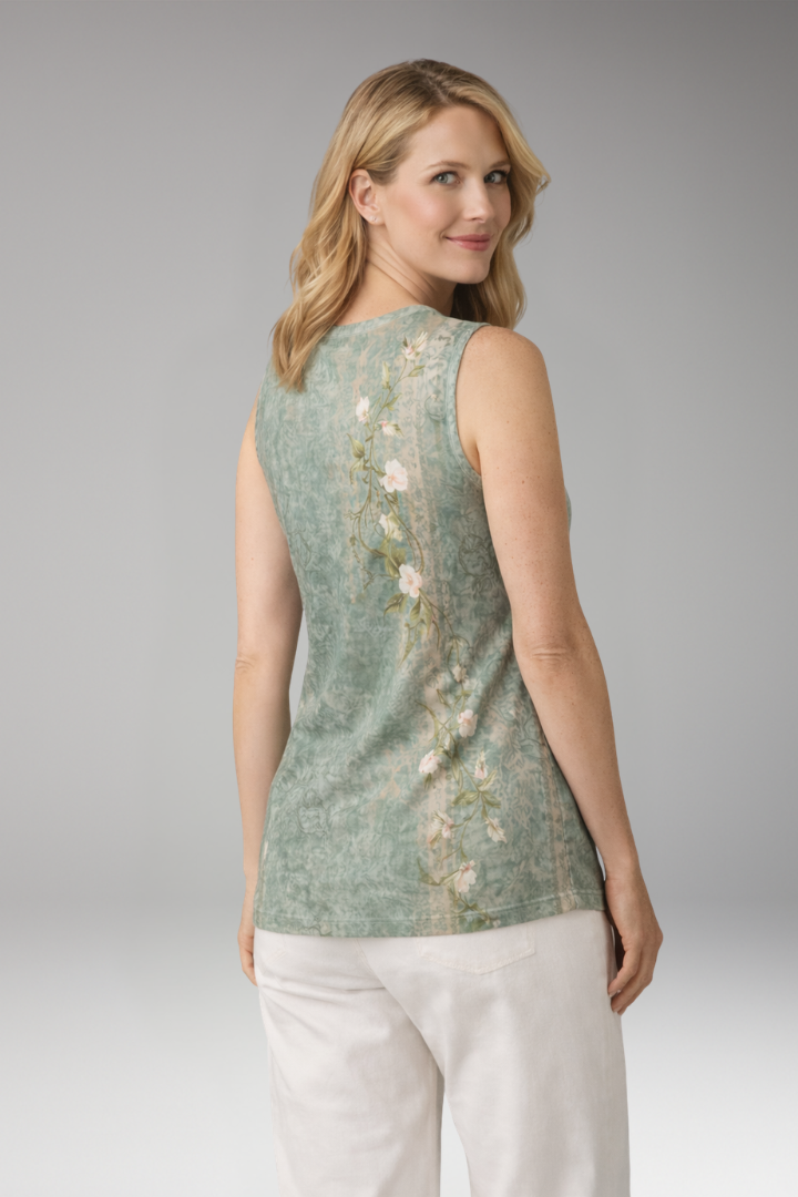 Women's Sleeveless Top with V-Neck and Button Front