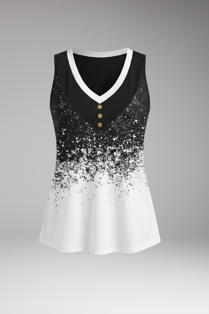 Women's Sleeveless Top with V-Neck and Button Placket