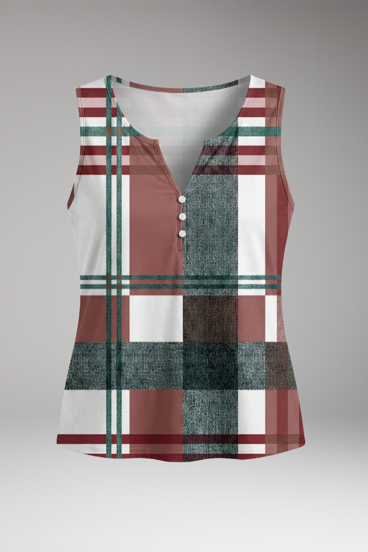Women's Sleeveless Top with V-Neck and Front Buttons