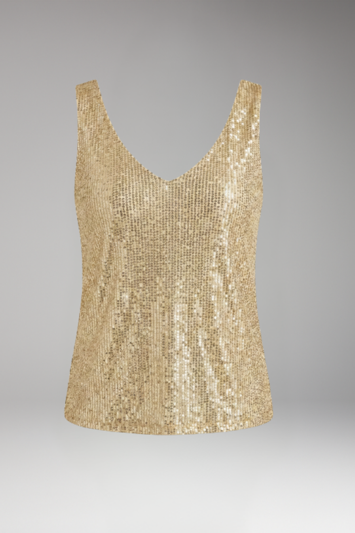 Women's Sleeveless Top with V-Neck and Sequin Surface