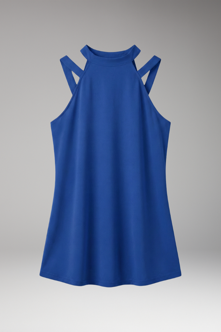 Women's Sleeveless Tunic Top with High Collar and Flowing Fit