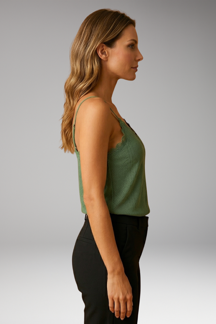 Women's Sleeveless V-Neck Top with Lace Details and Soft Fabric