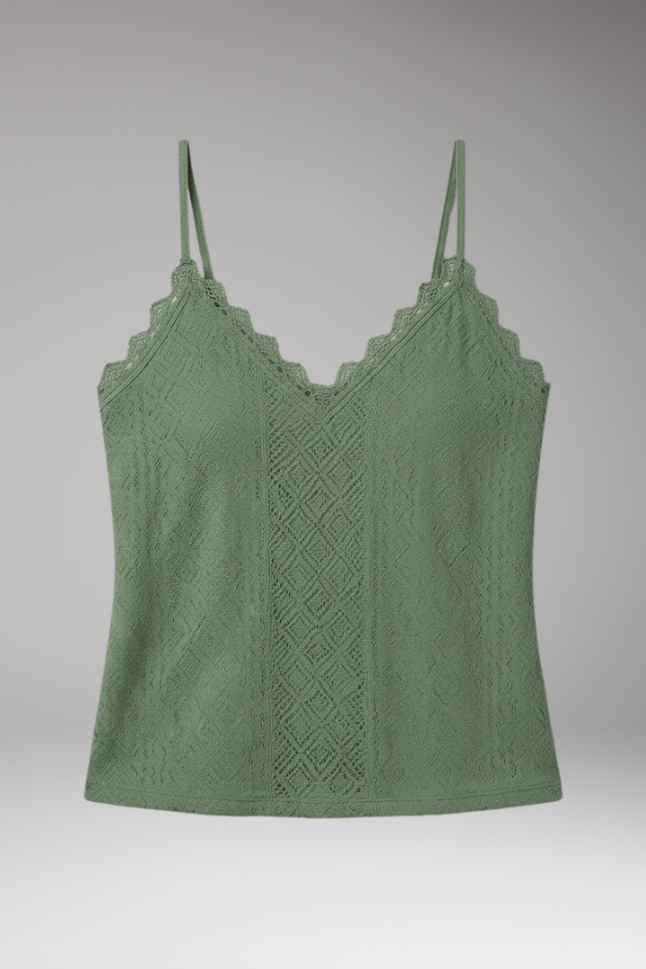 Women's Sleeveless V-Neck Top with Lace Details and Soft Fabric