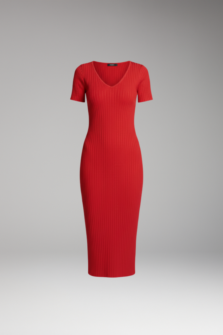 Women's Slim Fitting Ribbed Dress with a Tailored Look and Figure Enhancing Fit