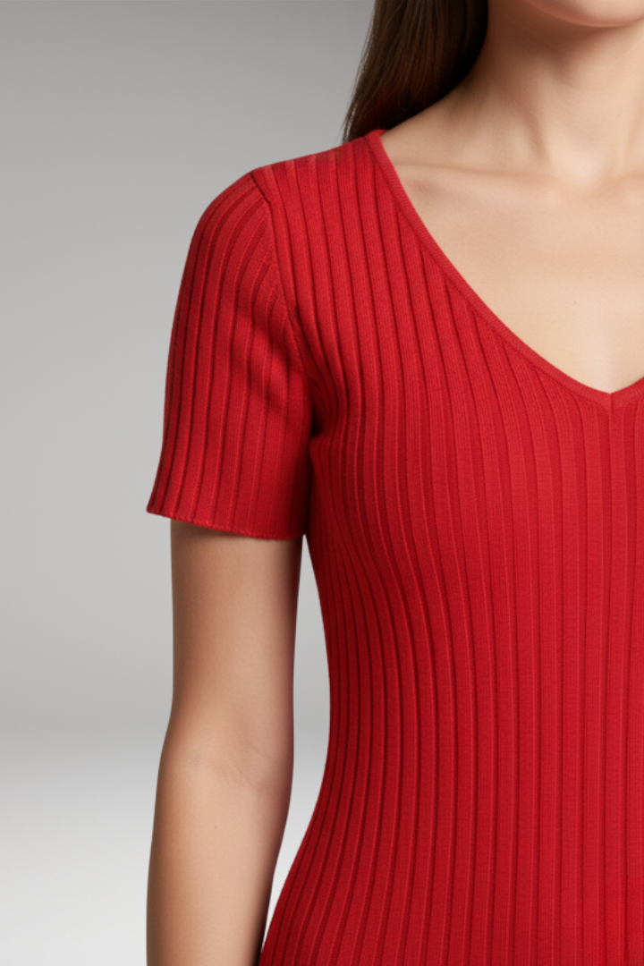 Women's Slim Fitting Ribbed Dress with a Tailored Look and Figure Enhancing Fit