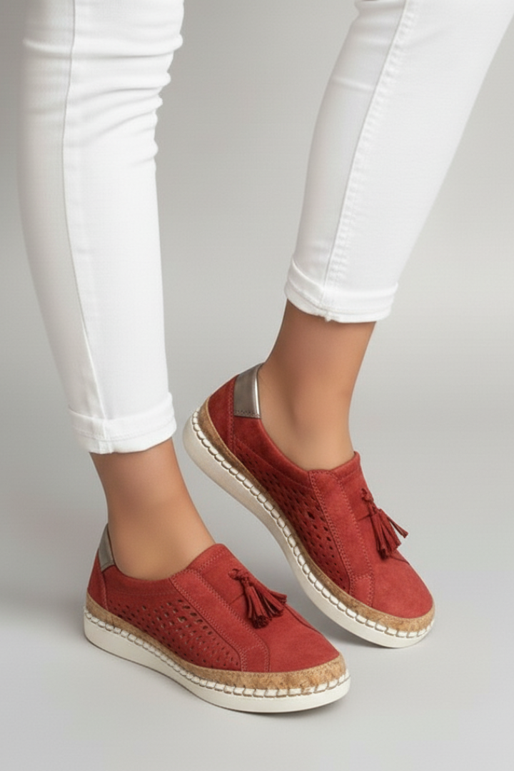 Women’s Slip-On Shoes with Perforated Upper and Flat Sole