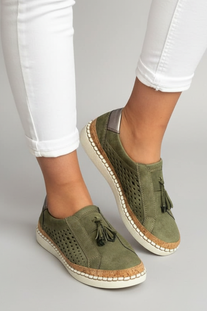 Women’s Slip-On Shoes with Perforated Upper and Flat Sole