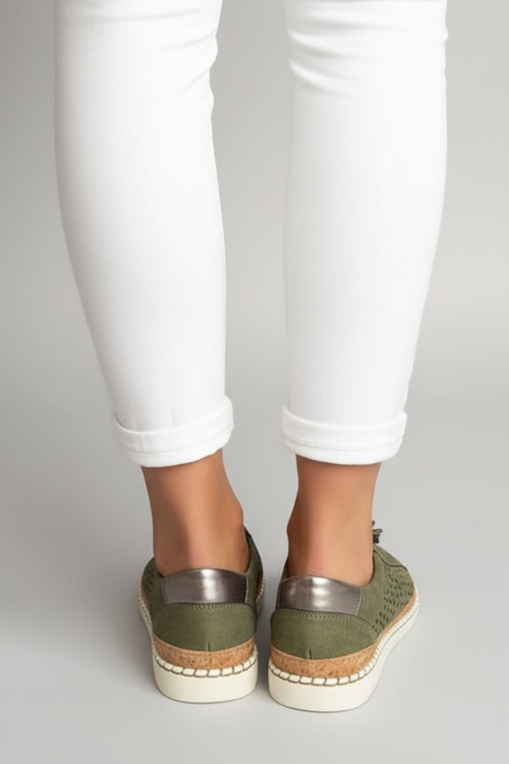 Women’s Slip-On Shoes with Perforated Upper and Flat Sole