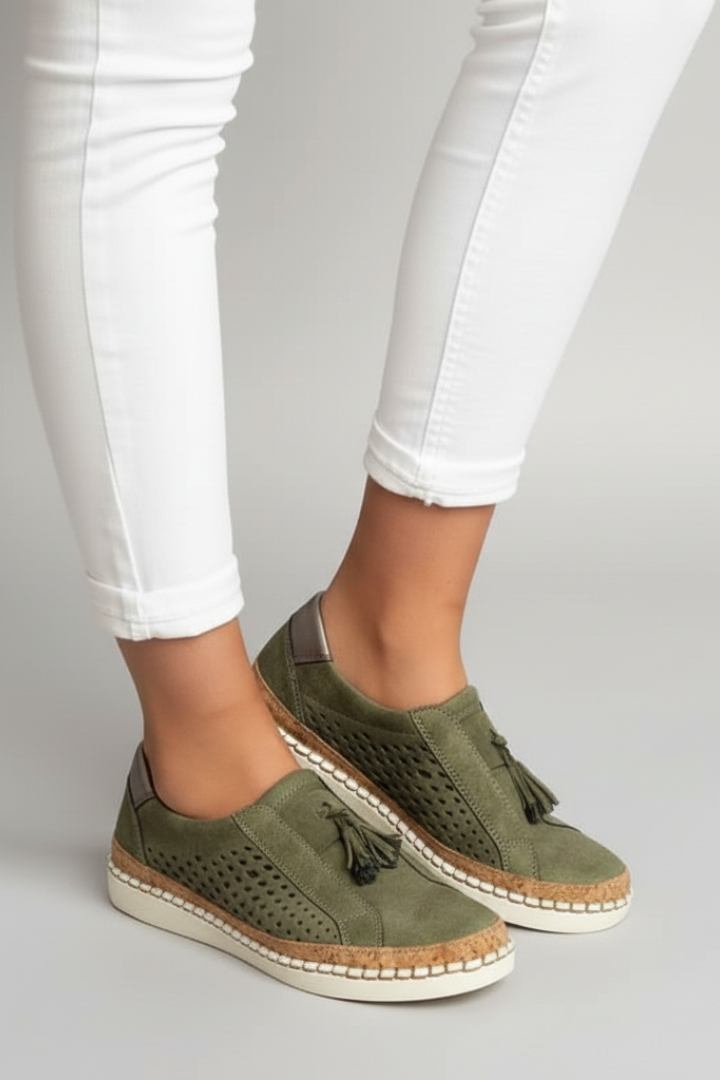 Women’s Slip-On Shoes with Perforated Upper and Flat Sole