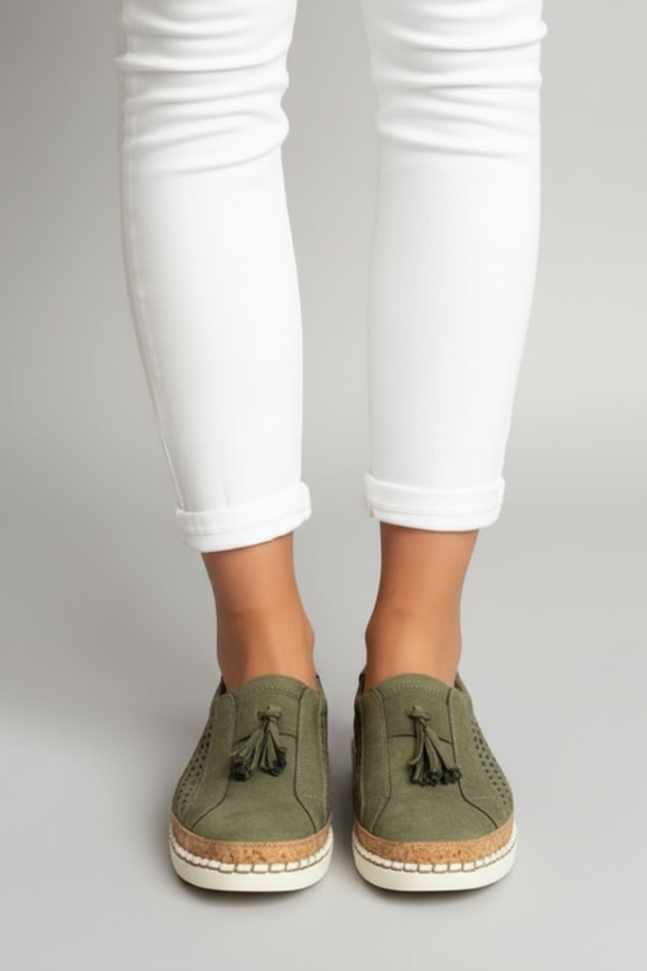 Women’s Slip-On Shoes with Perforated Upper and Flat Sole
